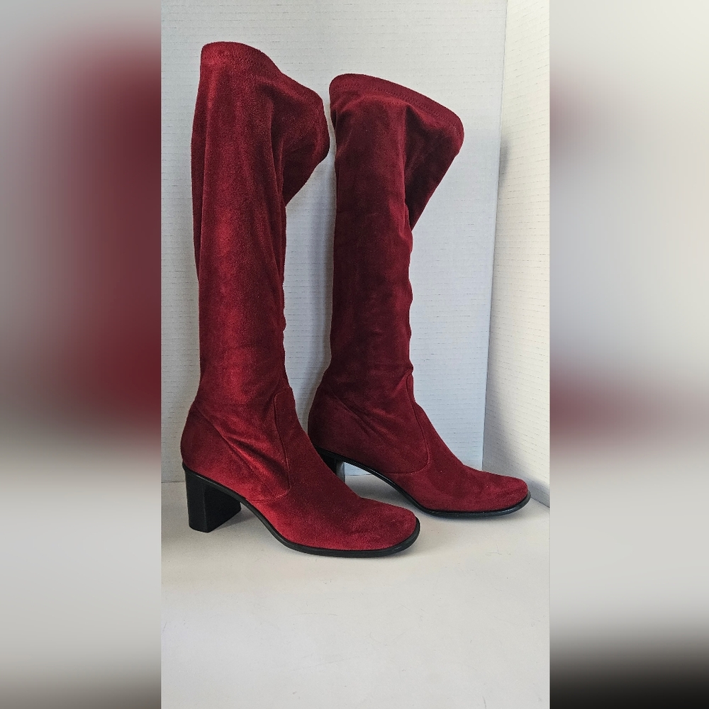 Franco Sarto‎ Women Red Suede Pull On Knee High Boots